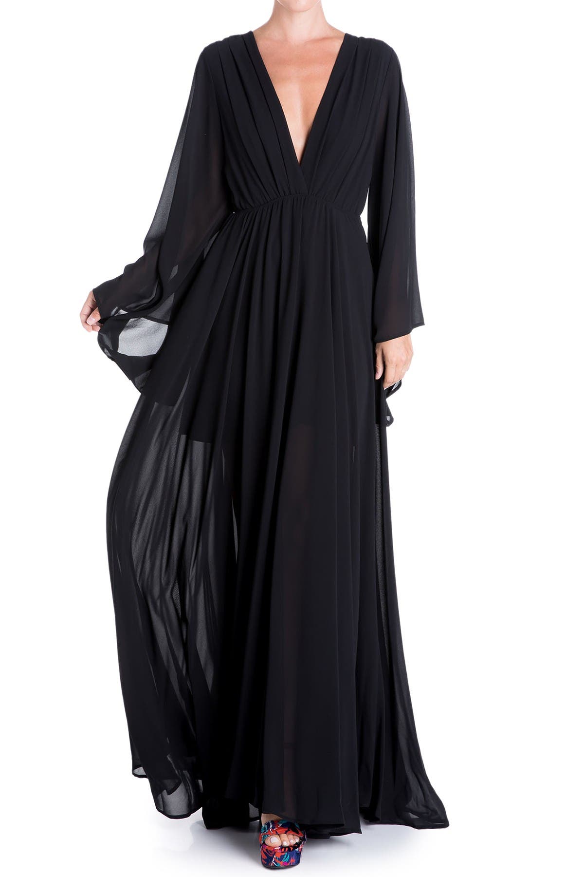 Black Bell Sleeve Maxi Dress